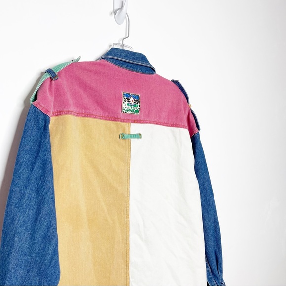 Vintage 80s/90s Colorblock Denim Jacket Size L (Fits Up to Size 14 Unbuttoned) - Picture 4 of 14